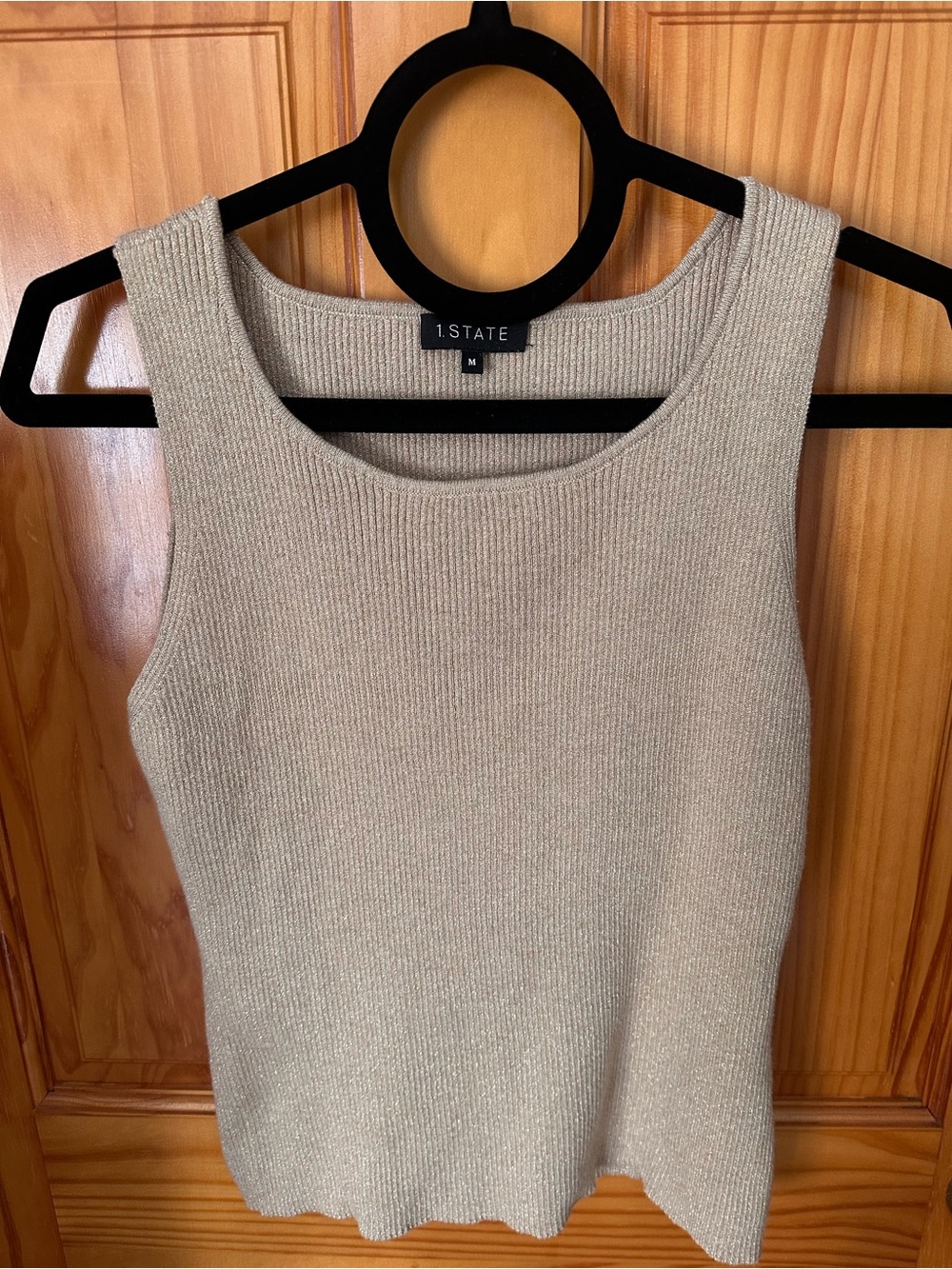 1.STATE champagne/gold metallic ribbed knit tank top.